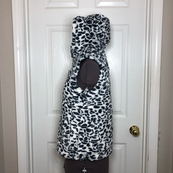 Saeldon Women Reversible Black White Animal Print Pockets Zippered Vest  L - Picture 9 of 15